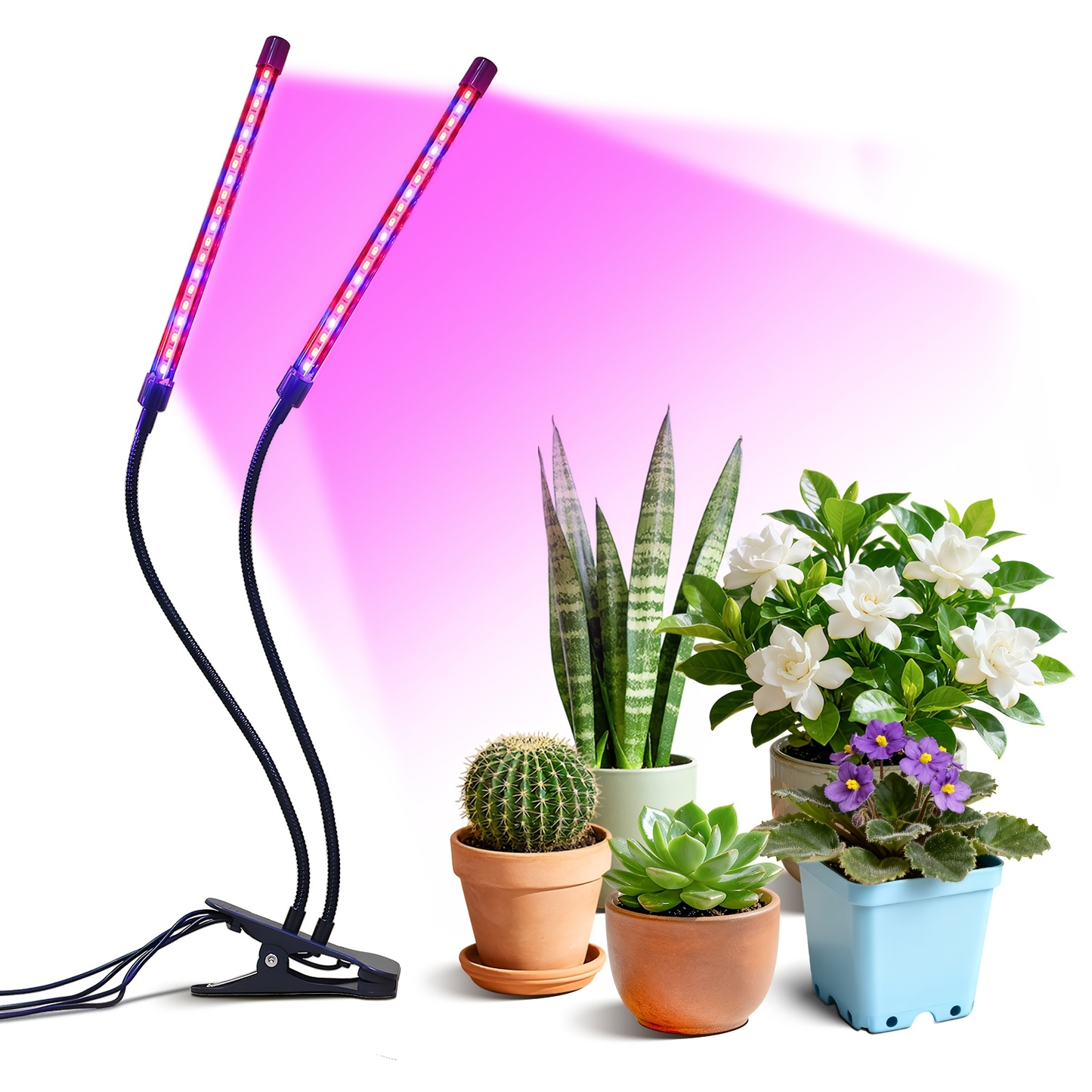 Clamp-On Red Blue LED Plant Lamp with 3, 4 or 5 Flexible Light Bars and USB Control for Shelves