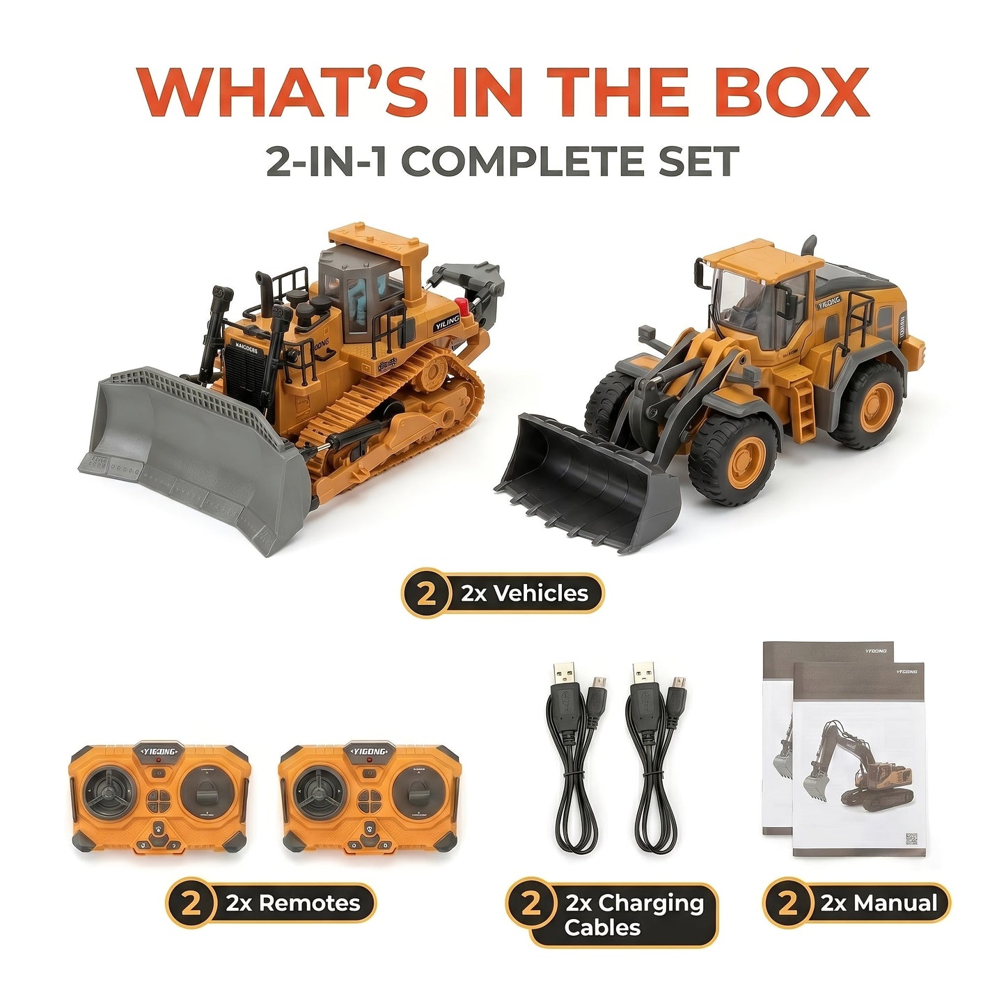 RC Engineering Vehicle Set 11-Channel 2.4GHz, 2-in-1 & 4-in-1 Remote Control Excavator Dump Truck Bulldozer