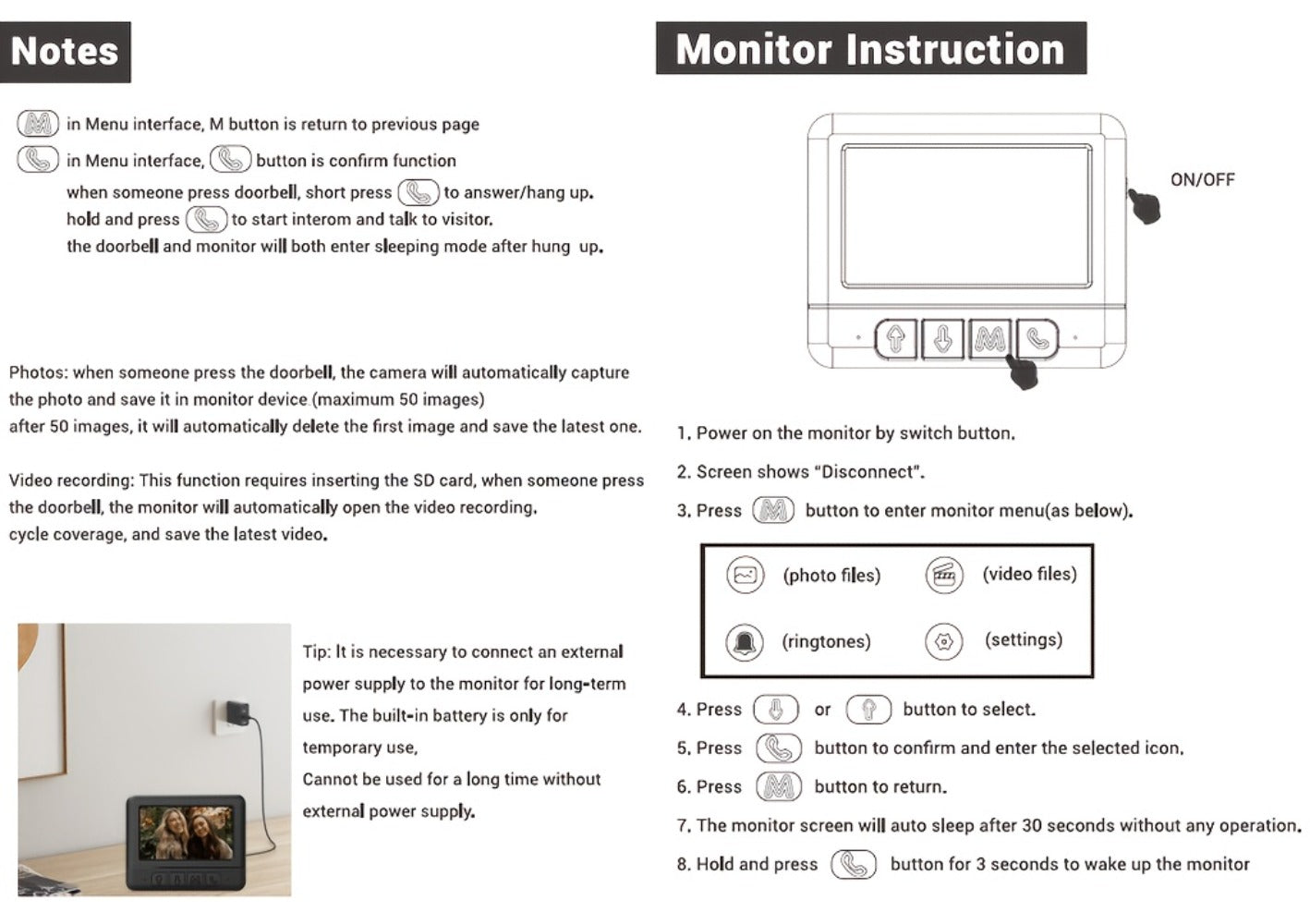 WiFi Video Doorbell with 4.3 Inch Indoor Monitor, Night Vision Two-Way Audio Rechargeable Battery