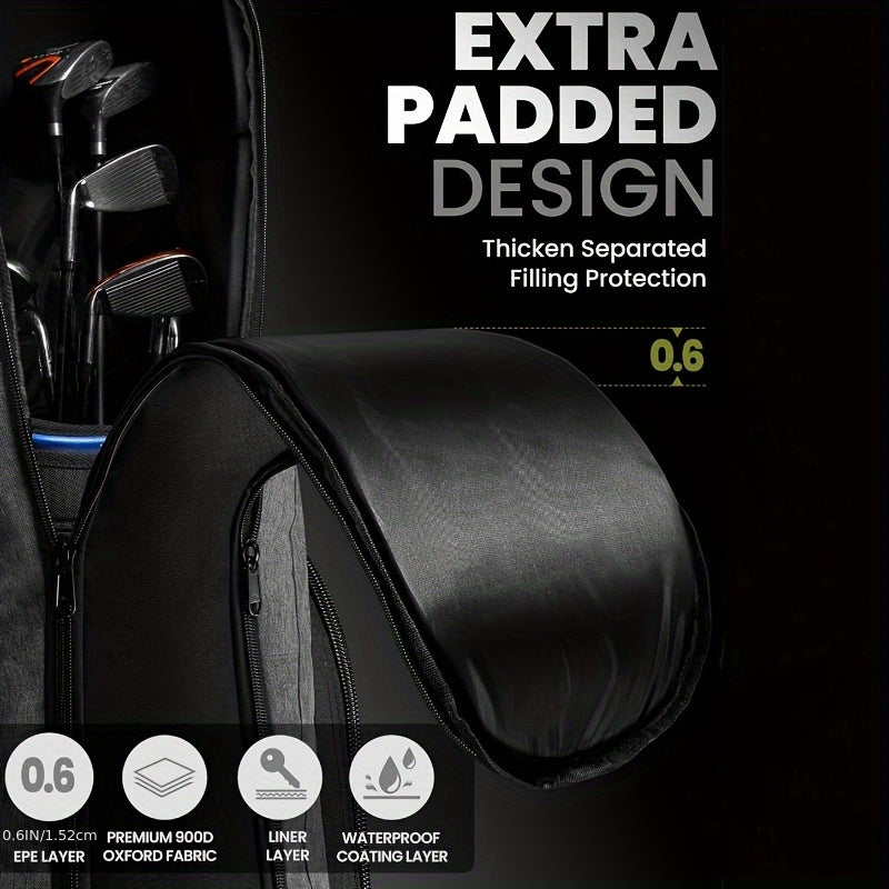 Golf Travel Bag with Reinforced Inline Wheels – 900D Heavy-Duty Oxford Padded Golf Club Travel Case with Shoes & Accessories Compartment