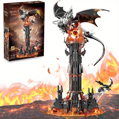 Dragon Castle Building Set Black Dragon Guardian Tower, Dark Fantasy Assembly Model Kit for Adults & Teens