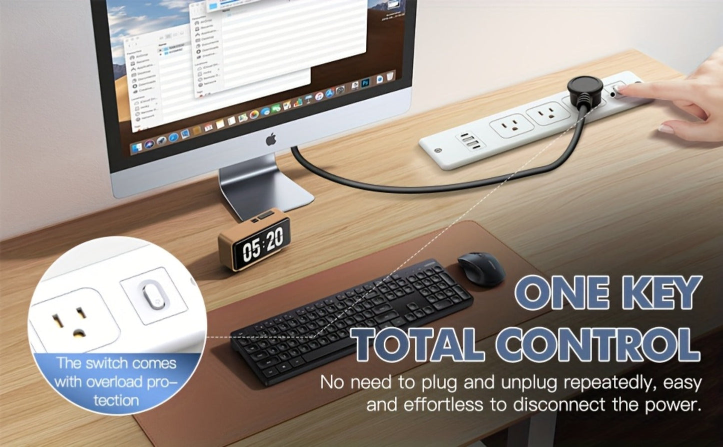 Recessed Power Strip In-Desk Embedded Socket 7-in-1, 3 AC Outlets & 4 USB Ports, Slim Space-Saving Design
