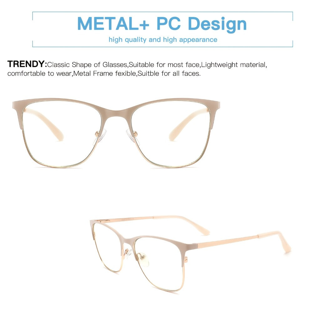 Reading Glasses – Three-Pair Rectangular Metal Readers with Polycarbonate Lenses with Multiple Strength and Color Options