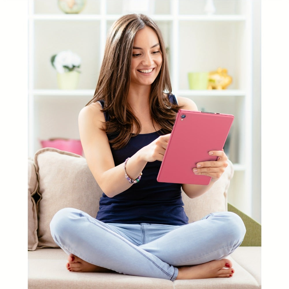 Android Tablet 10-Inch Pink with Android 12, Quad-Core CPU, IPS Touchscreen and Dual Cameras