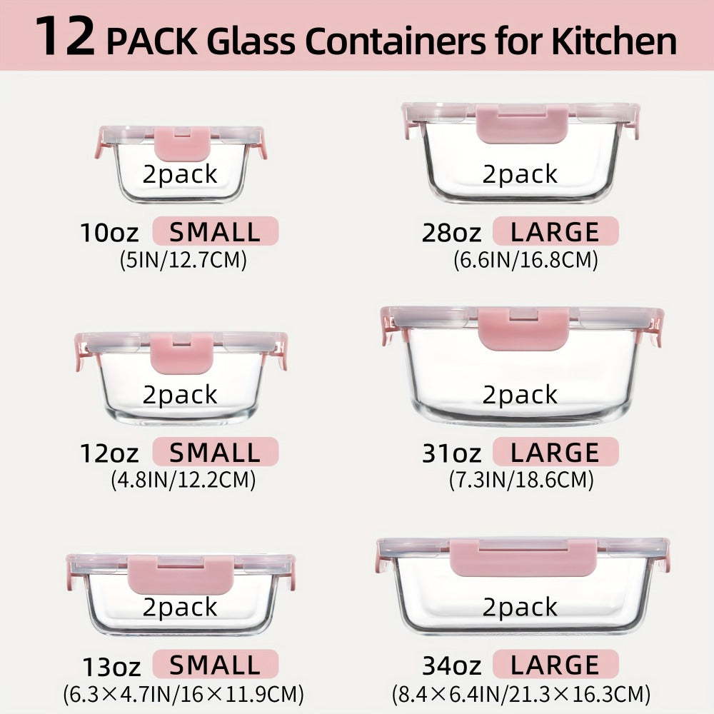 Glass Food Storage Containers with Airtight Lids – Borosilicate Glass Meal Prep Containers Set, Microwave Dishwasher Freezer Safe