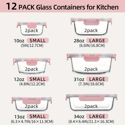 Glass Food Storage Containers with Airtight Lids – Borosilicate Glass Meal Prep Containers Set, Microwave Dishwasher Freezer Safe