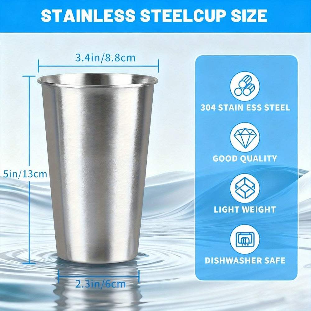 Stainless Steel Pint Glasses 12 Pack 16oz, Unbreakable Metal Drinking Cups, Commercial Grade Stackable Barware