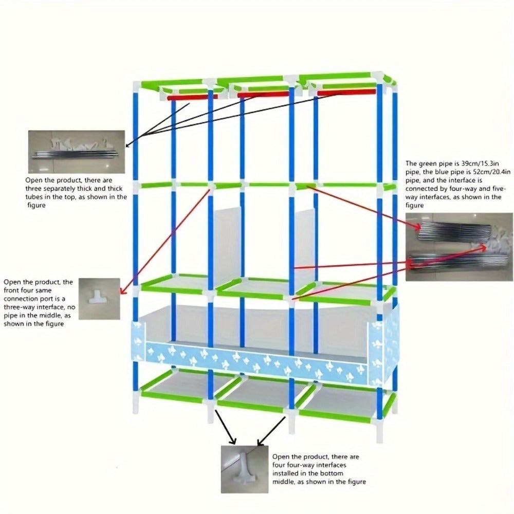 Portable Wardrobe Closet with Steel Frame & Non-Woven Shelves, Dustproof Clothes Storage Organizer