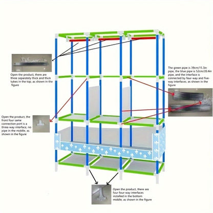 Portable Wardrobe Closet with Steel Frame & Non-Woven Shelves, Dustproof Clothes Storage Organizer