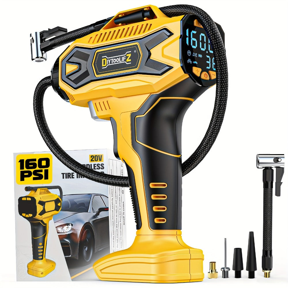 Cordless Tire Inflator 160PSI Portable Air Compressor Compatible with DeWalt 20V / 18V Battery, Digital Pressure Gauge