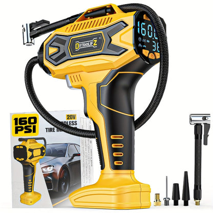 Cordless Tire Inflator 160PSI Portable Air Compressor Compatible with DeWalt 20V / 18V Battery, Digital Pressure Gauge