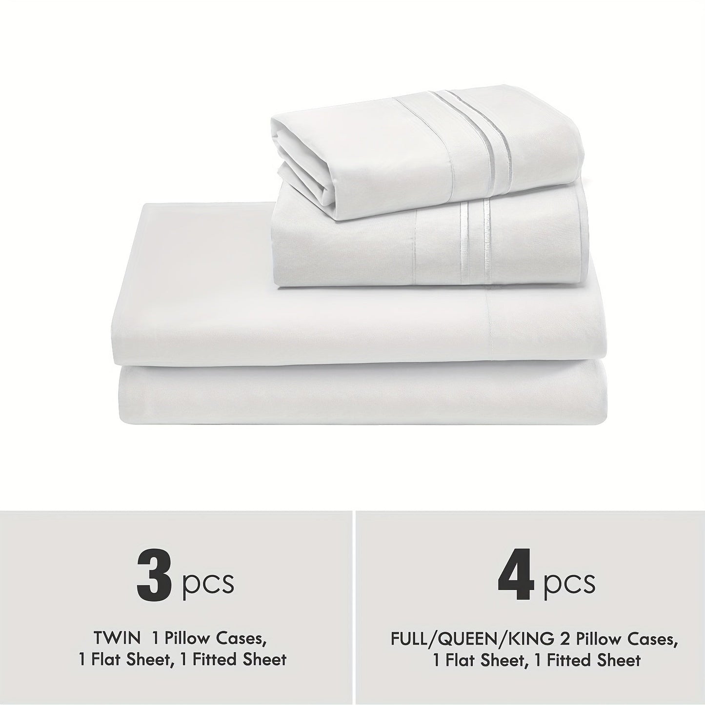 Fitted Sheet Set Deep Pocket | Soft Cooling Breathable Bedding 3-4pcs Fade-Resistant All-Season for Twin Full Queen King