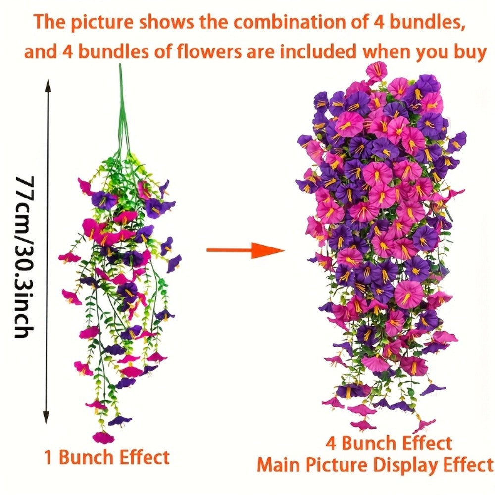 Artificial Flowers Four-Bundle Hanging Morning Glory Set with Flexible Stems in Three Style Options
