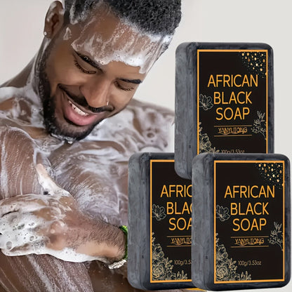 African Black Soap Bar 3-Pack 100g Each with Shea Butter & Coconut Oil – Deep Cleansing Moisturizing Face & Body Wash