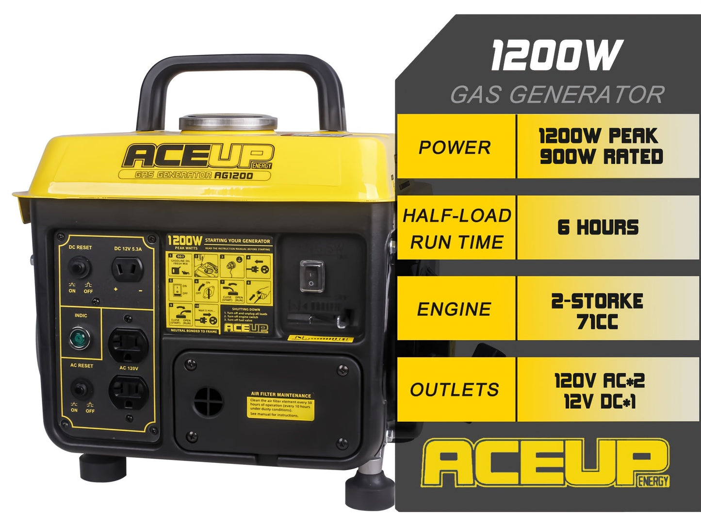Portable Generator, Gas Powered Camping Home Backup Emergency Power for Garden, Patio and Yard Use