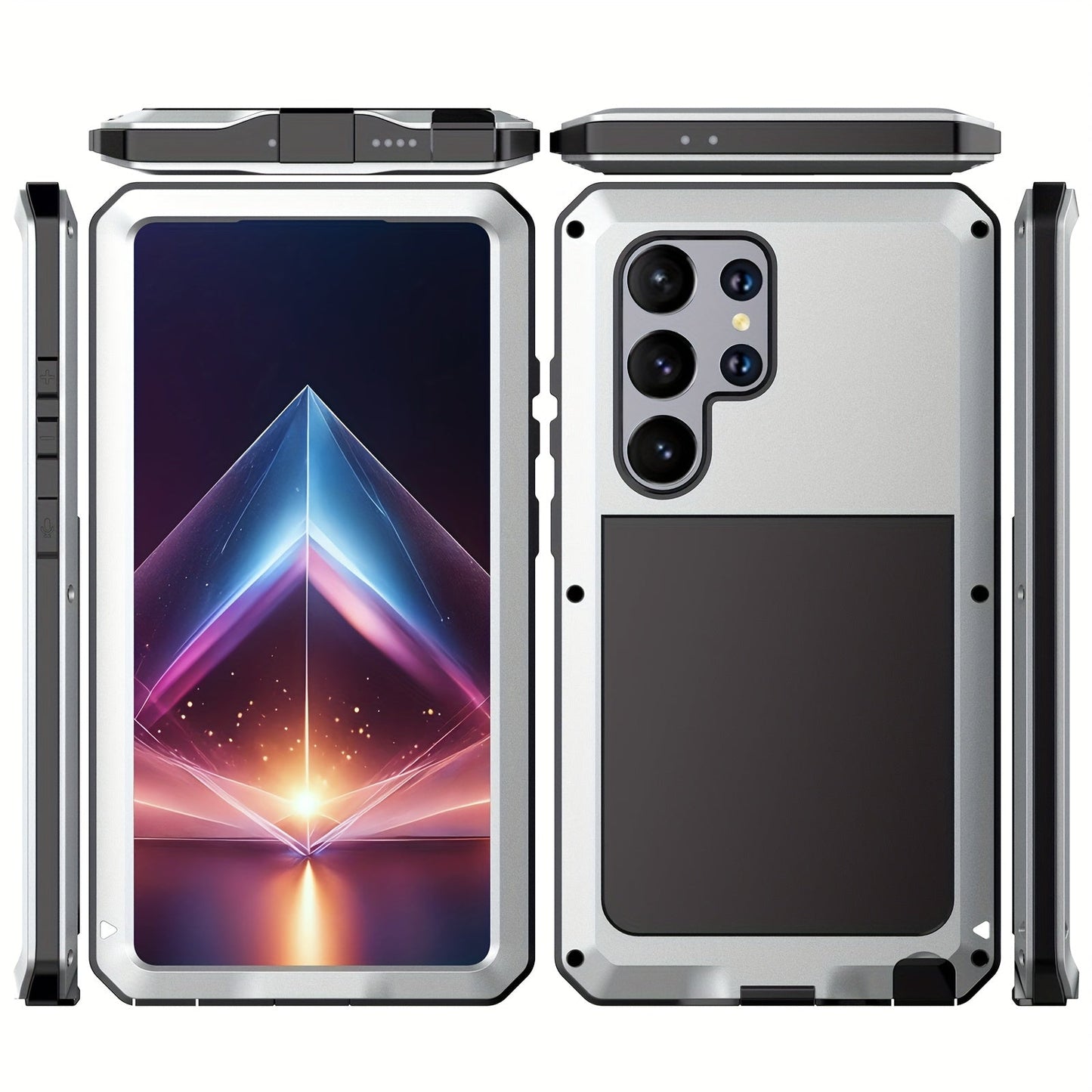 Phone Case with Metal Frame, Integrated Glass Screen Protector and S Pen Opening for Select Galaxy S23-S25 Models
