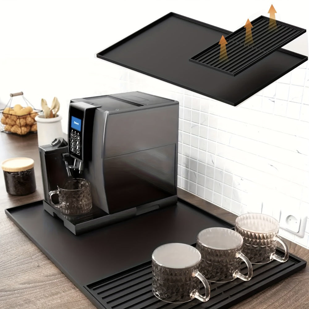 Kitchen Mat, 23.6x15.7-Inch Silicone Coffee Machine Mat with Detachable Side Pad and Three Styles