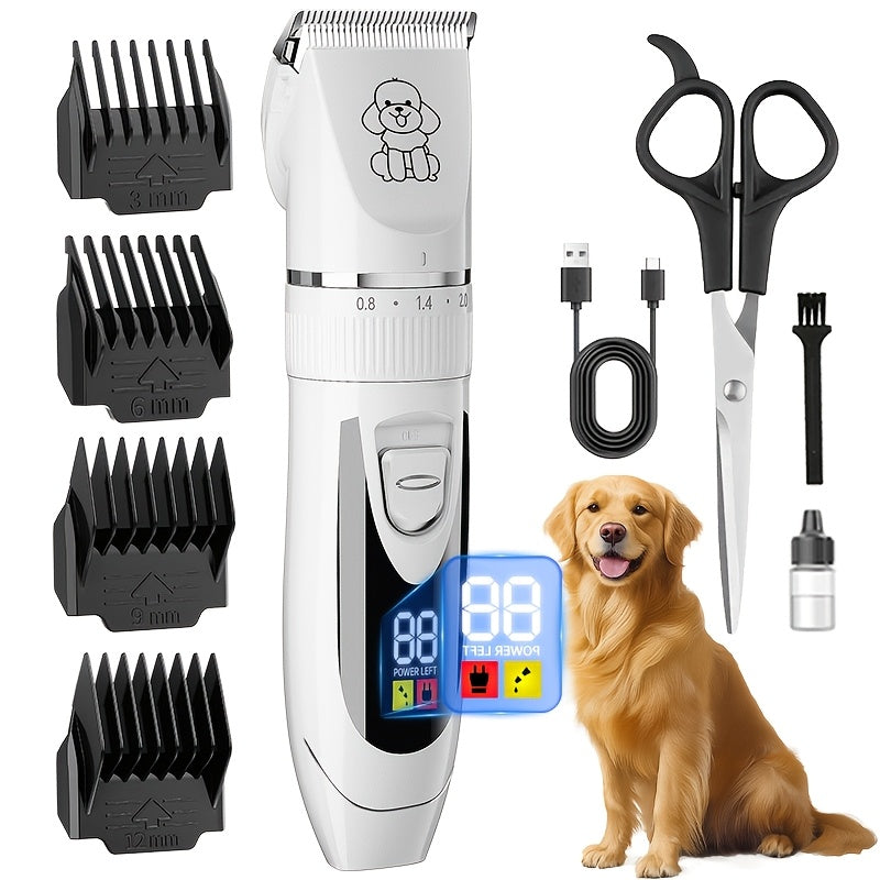 Pet Hair Clipper Cordless Adjustable Comb – Silent Low Noise Rechargeable Electric Dog Cat Grooming Scissors Set, Multiple Style Options