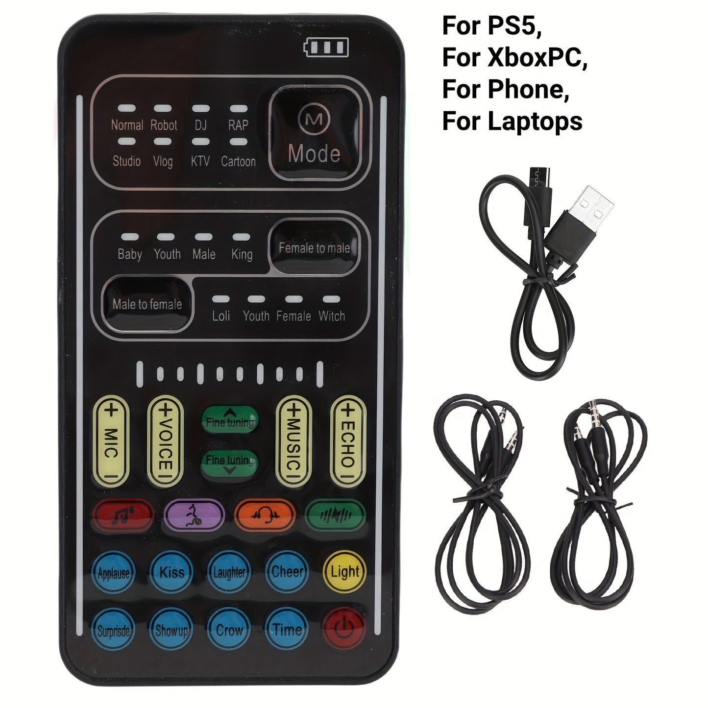 Voice Changer Sound Card with 8 Voice Effects & LED Lights, Portable Live Sound Board for PS4, PS5
