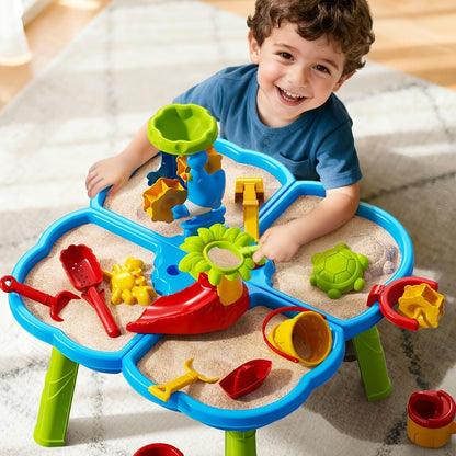 4-in-1 Sand & Water Table for Toddlers & Kids, Outdoor Sensory Play Sandbox Activity Table with Beach Toys