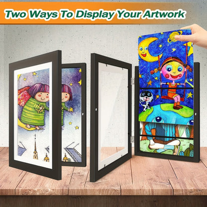 Kids Artwork Frames Front Opening Changeable 8.5x11 Inch Children Art Display Picture Frame for Drawing Crafts Photos Holds 130 Pieces Wood