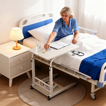 Bedside Table with Wheels Adjustable Height – Multi-Style Nursing Care Table for Elderly & Patients | Single & 3-Tier Rolling Overbed Dining
