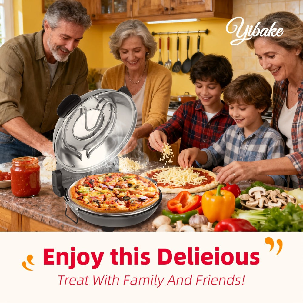 Indoor Pizza Oven 12 Inch Countertop Electric Pizza Maker 1200W, Reaches 800°F in Minutes, Dual Knob Control