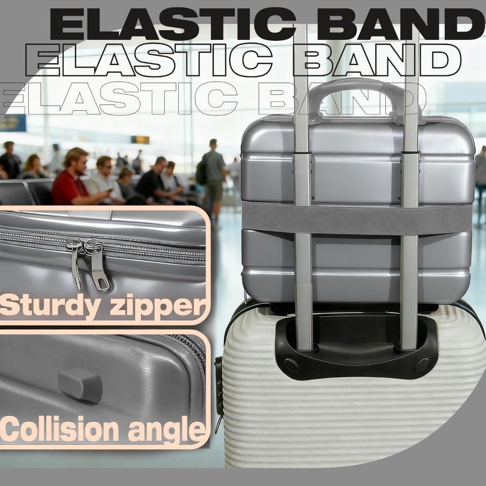 Hard Shell Makeup Travel Case Waterproof Pressure-Proof Portable Cosmetic Suitcase with Elastic Band Luggage Attachment Carry-On Organizer