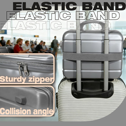 Hard Shell Makeup Travel Case Waterproof Pressure-Proof Portable Cosmetic Suitcase with Elastic Band Luggage Attachment Carry-On Organizer