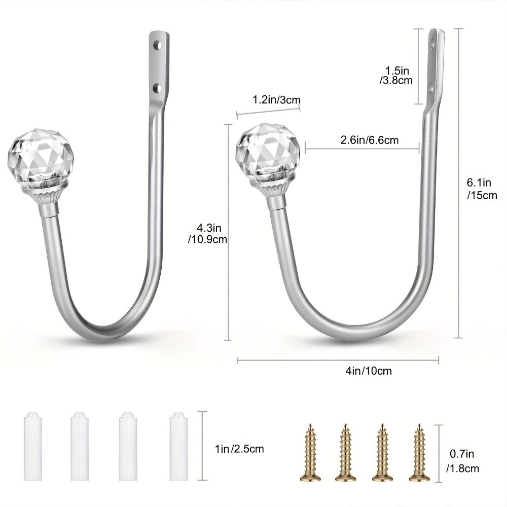 Crystal Curtain Holdbacks Wall Mounted 2-Pack Metal Drapery Tieback Hooks Home Office Decor