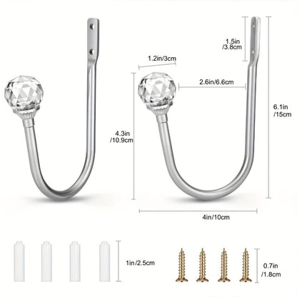Crystal Curtain Holdbacks Wall Mounted 2-Pack Metal Drapery Tieback Hooks Home Office Decor