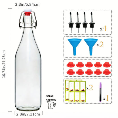 Flip Top Glass Bottles with Stopper 16oz, Airtight Swing Top Bottle for Kombucha, Juice, Vinegar