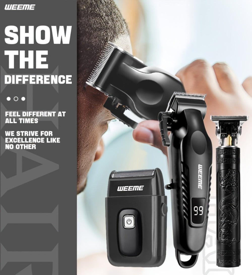 Men's Professional Grooming Kit – Cordless Rotary Shaver & T-Blade Trimmer, Type-C Charging, 6 Adjustable Combs