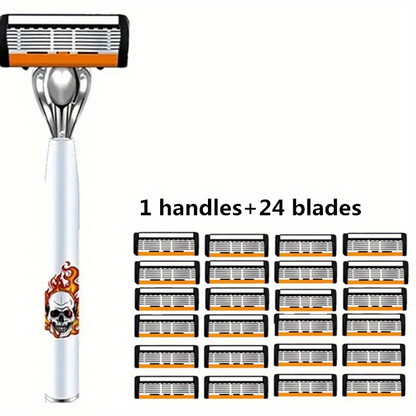 Men's Safety Razor with Replacement Blades - Anti-Slip Stainless Steel Handle Shaver for Beard & Sideburns