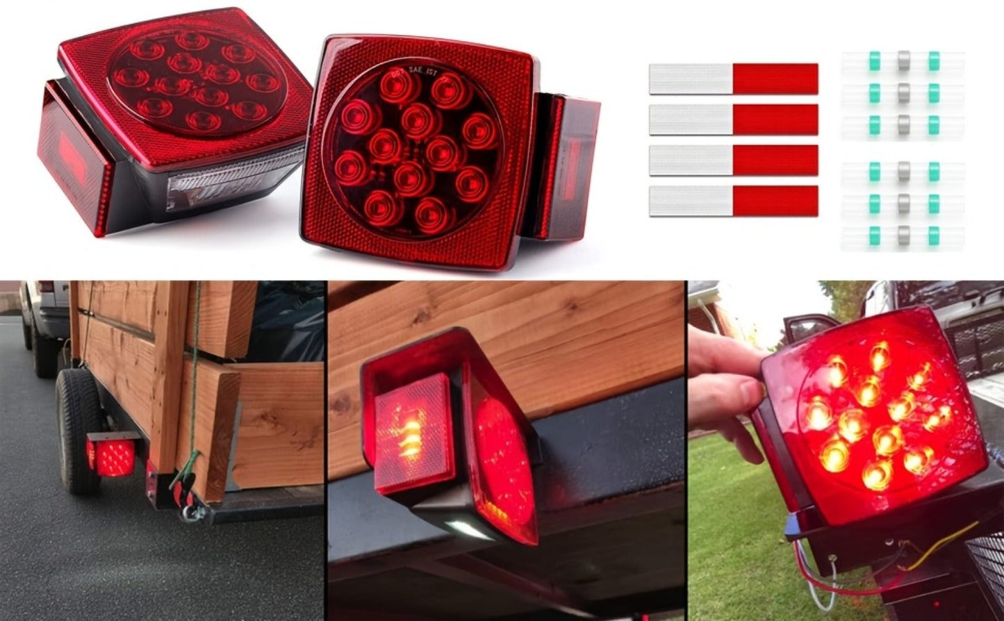 Trailer LED Light Kit 12V – Stop Turn Tail Brake License Plate & Side Marker Lights with Connectors for Trailers Under 80"