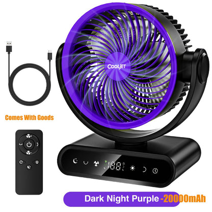 Camping Fan with LED Light Battery Powered 20000mAh 40000mAh 9-Inch 5-Speed Remote Control for Entryways, Bedrooms and Living Spaces