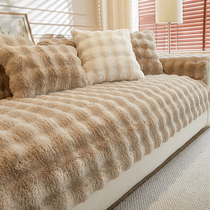 Sofa Cover Bubble Faux Rabbit Fur Panels with Silicone-Dot Backing for Seat, Armrest or Backrest