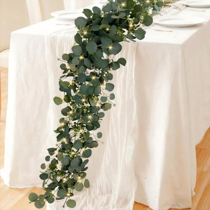 Lighted Eucalyptus Wreath Garland 6FT LED 2 Pack - Artificial Green Vine with Lights for Wedding Centerpiece