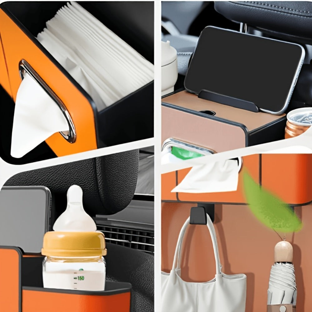 Car Backseat Organizer 8-in-1 – 2-Pack Multi-Function Hanging Storage with Cup Holders & Napkin Drawer, Large Capacity Back Seat Organizer