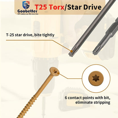 400pcs #10 x 3-1/2" Torx Wood Screws Yellow Ceramic Coating for Entryways, Bedrooms and Living Spaces
