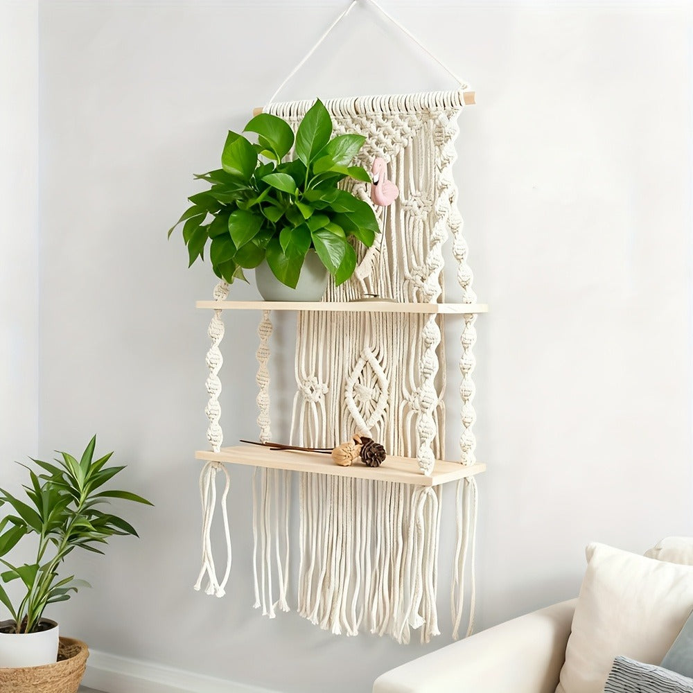 Macrame Wall Hanging with Tassel, Boho Woven Wall Decor for Living Room Bedroom Balcony for Entryways, Bedrooms and Living Spaces
