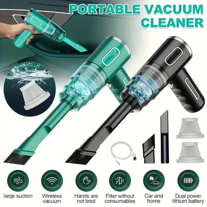 Handheld Vacuum Cleaner with 3KPa Suction, USB Charging, Long Reach Tube, Brush Head and Spare Filter