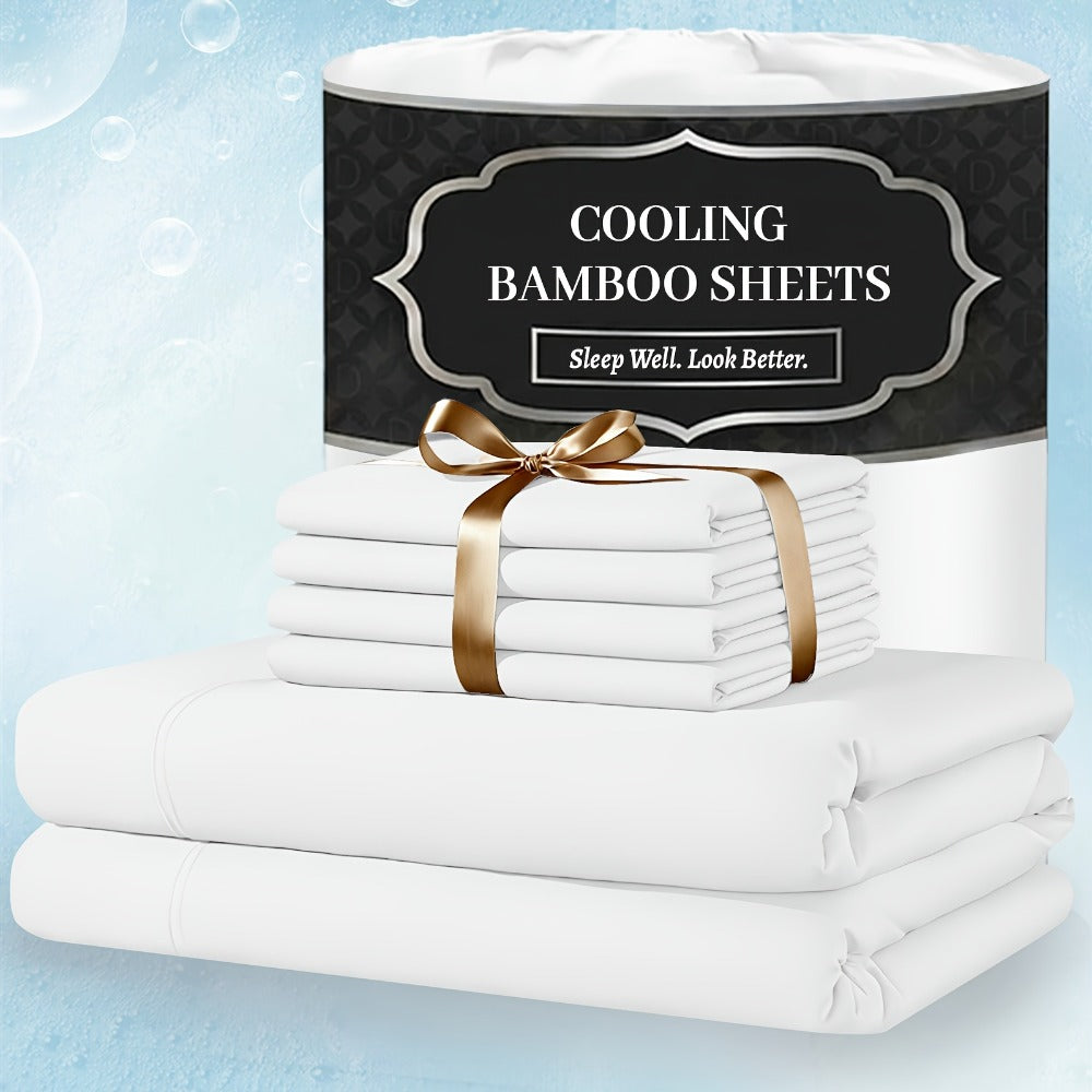 Bed Sheet Set 4-Piece Bamboo-Derived Fabric with Available Extra-Deep Pocket and Eighteen Colors