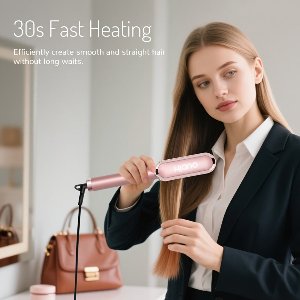 Hair Straightener & Curling Iron Set for Women, Flat Iron Straightening Brush, Anti-Scald, Precise Temperature Control