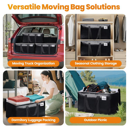 Moving Bags Extra Large Heavy Duty Storage Totes with Backpack Straps & Double Zipper – 4pcs Stackable Packing Bags for Moving