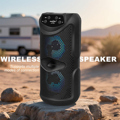 Outdoor Bluetooth 5.3 Speaker Mini with LED Light, TWS Stereo Pairing, TF Card Slot & Extended Battery