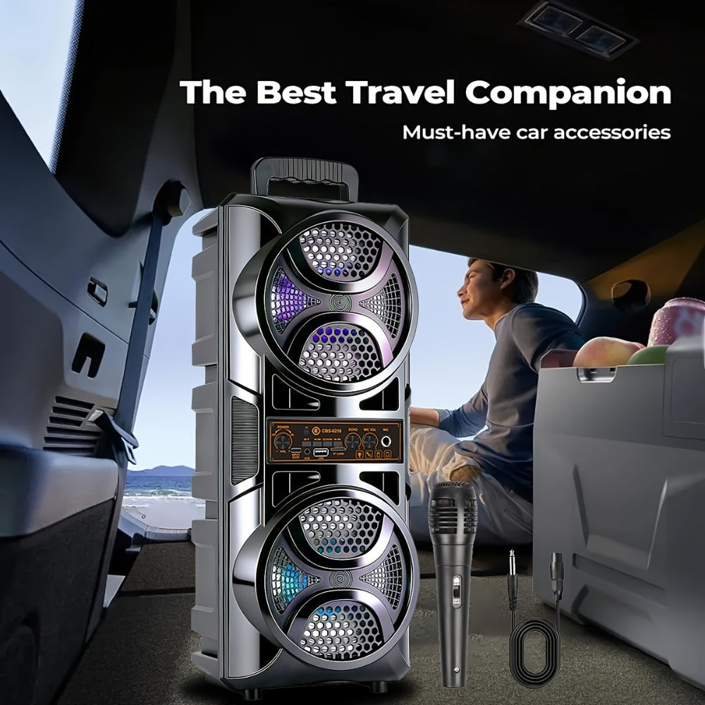 1200W PA Bluetooth Speaker with Wired Microphone & LED Lights, Portable Rechargeable Wireless Speaker