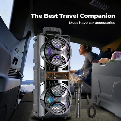 1200W PA Bluetooth Speaker with Wired Microphone & LED Lights, Portable Rechargeable Wireless Speaker