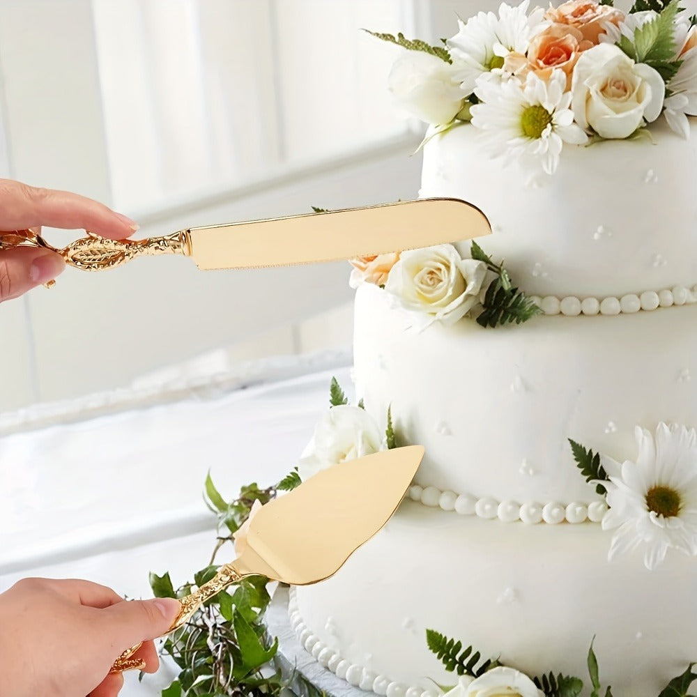 Cake Knife and Spatula Set with Rose Handle, Silver-Plated Dessert Server Gift Box Set for Wedding