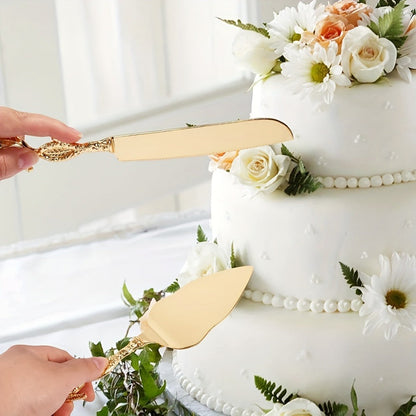 Cake Knife and Spatula Set with Rose Handle, Silver-Plated Dessert Server Gift Box Set for Wedding